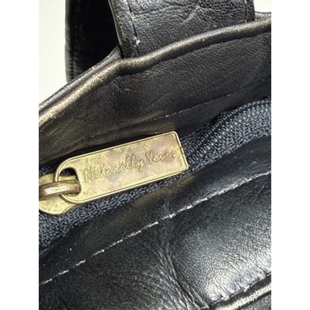 Vintage Naturally Yours Bucket Shoulder Bag Black Brown Leather Zip Dual Handles - Picture 9 of 15
